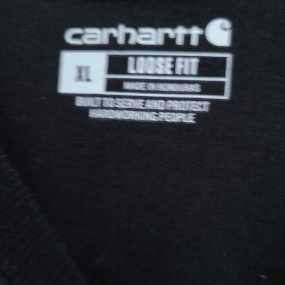 CARHART MEN'S BLACK PULLOVER SWEATSHIRT- XL/TG/XG-- SIDE POCKET, LOGO, LOOSE FIT - Picture 2 of 10